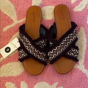 NWT gold, white, black slide sandals